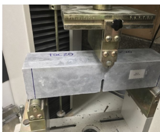 Matrix fracture test setup with a notched beam under three-point bending